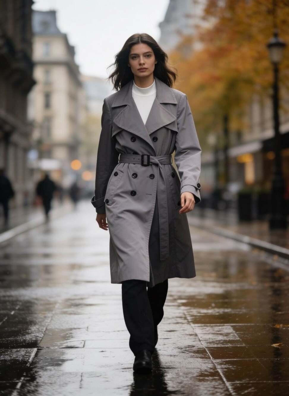 Calvin Klein Trench Coat Size L Gray Belted Double